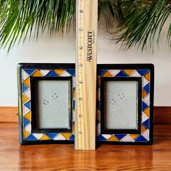 Set of 2 Handpainted Ceramic Tile Picture Frames – Multicolor Geometric Mosaic - Picture 8 of 14